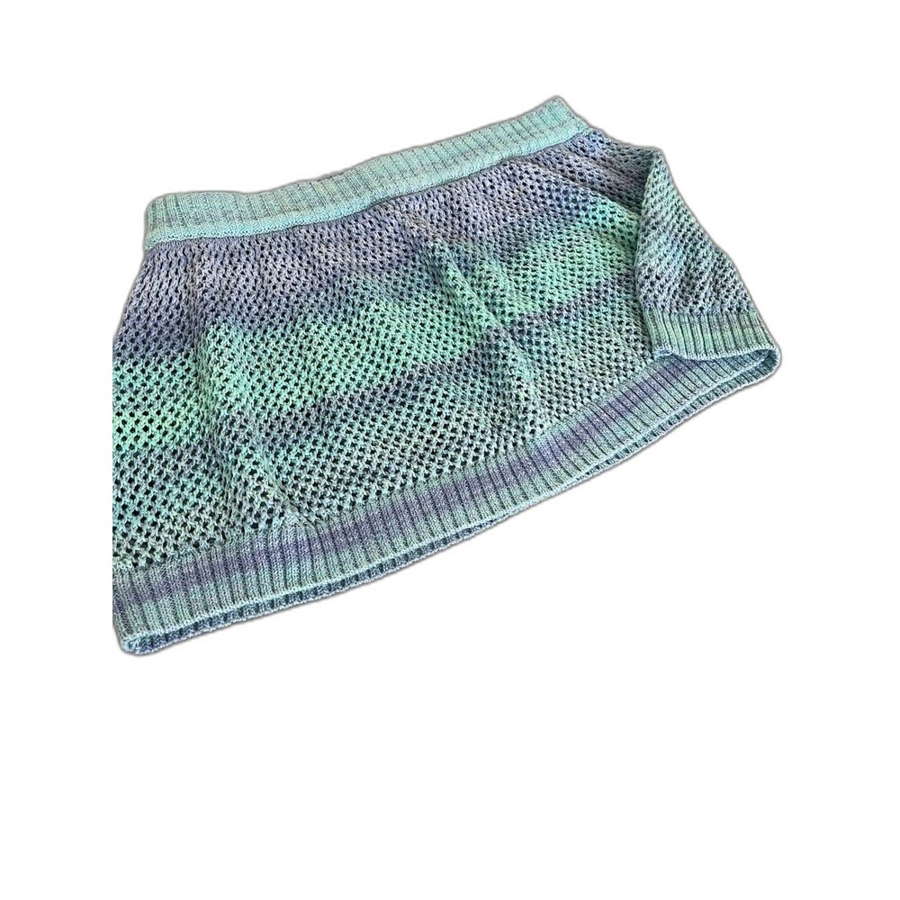Body Make Waves Womens Knitted Mini Skirt Size Large Blue Teal Striped Coastal